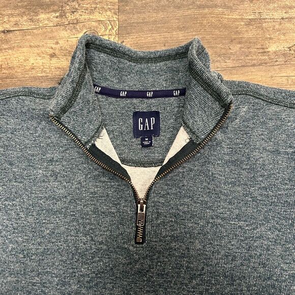 Gap 1/4 Zip Pullover Sweater/Sweatshirt Men Size Medium Heathered Green - Picture 4 of 8